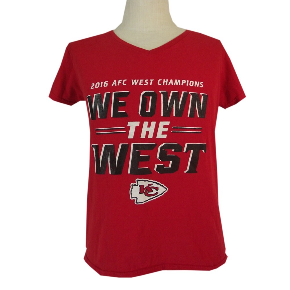 Gildan T-Shirt Women L Red Chiefs 2016 AFC West Champions We Own The West V-Neck